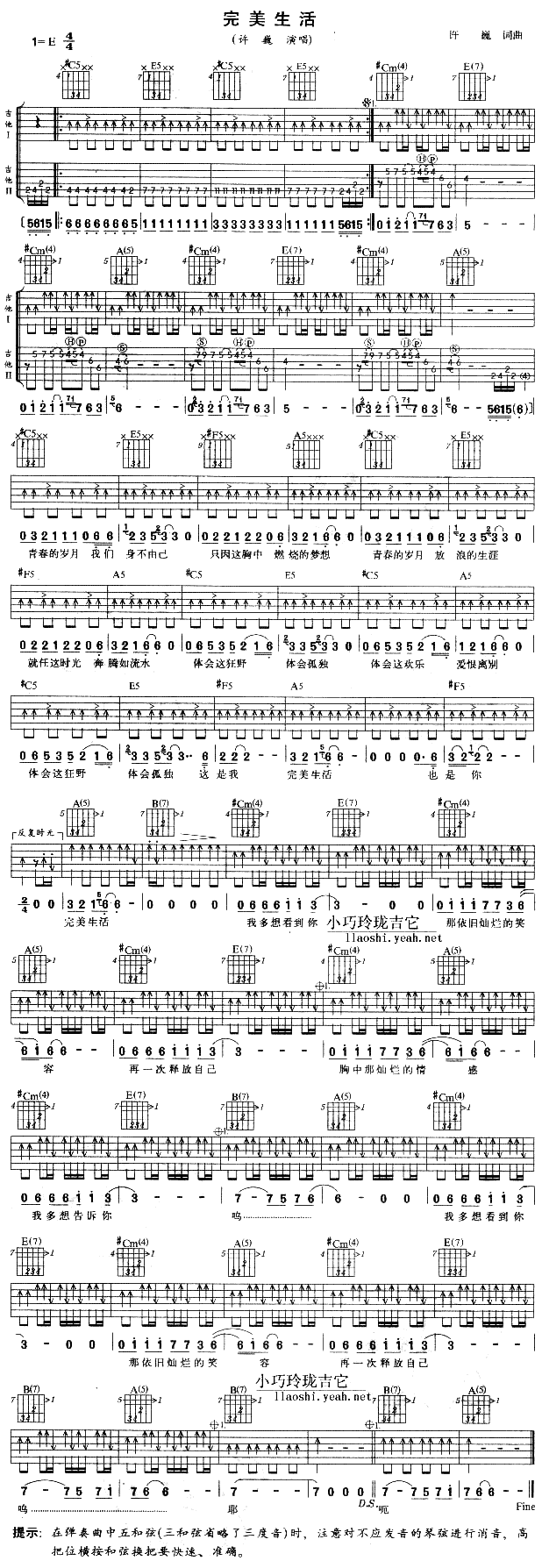 完美生活吉他谱许巍